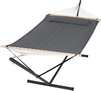 Hamac double Garvee pour 2 personnes, coton, structure en métal, design ergonomique, gris foncé, intérieur et extérieur