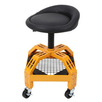Tabouret d'atelier Garvee robuste en métal, hauteur réglable, roulettes pivotantes à 360°, rembourrage en mousse, structure en acier, idéal pour la réparation automobile, noir.