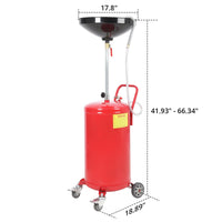 Bac de vidange d'huile Garvee de 75 litres (20 gallons) avec réglage en hauteur, pneumatique, robuste et équipé de roues pour atelier et garage.