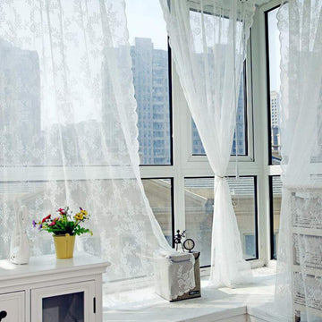 Garvee Rideau en dentelle florale, voile jacquard semi-transparent pour chambre ou salon, 145 × 150 cm, couleur crème