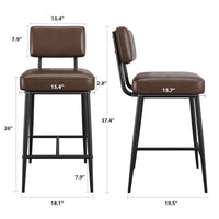 Ensemble de 2 tabourets de bar Garvee, 66 cm (26 po), similicuir, dossier ergonomique, pieds en métal, assise rembourrée, repose-pieds en forme de H, marron, pour îlot de cuisine et bar