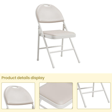 Ensemble de 6 chaises pliantes Garvee avec revêtement en similicuir, structure métallique pliable, beige, pour le camping et le bureau