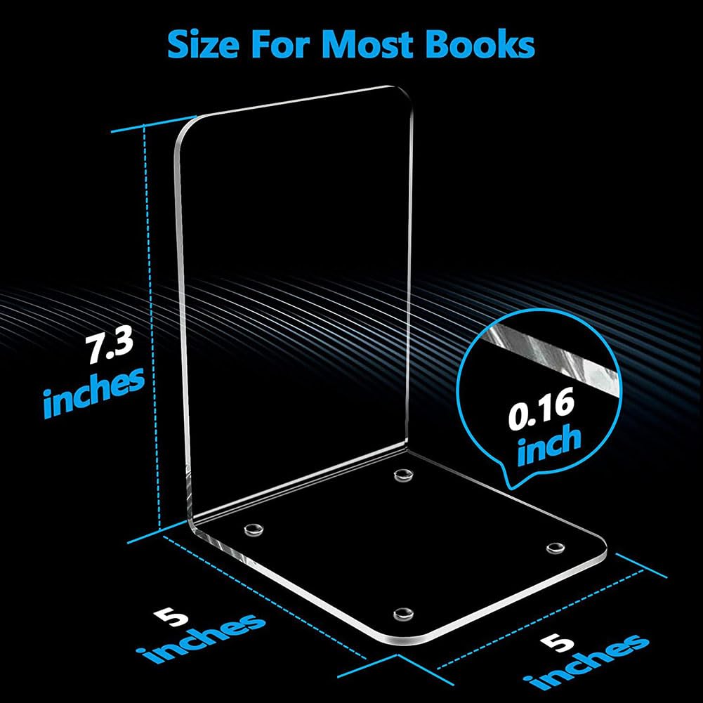 Garvee serre-livres en acrylique transparent (lot de 4), pour étagères, idéal pour les livres, CD et jeux vidéo. dimensions: 12 cm × 19 cm × 12 cm