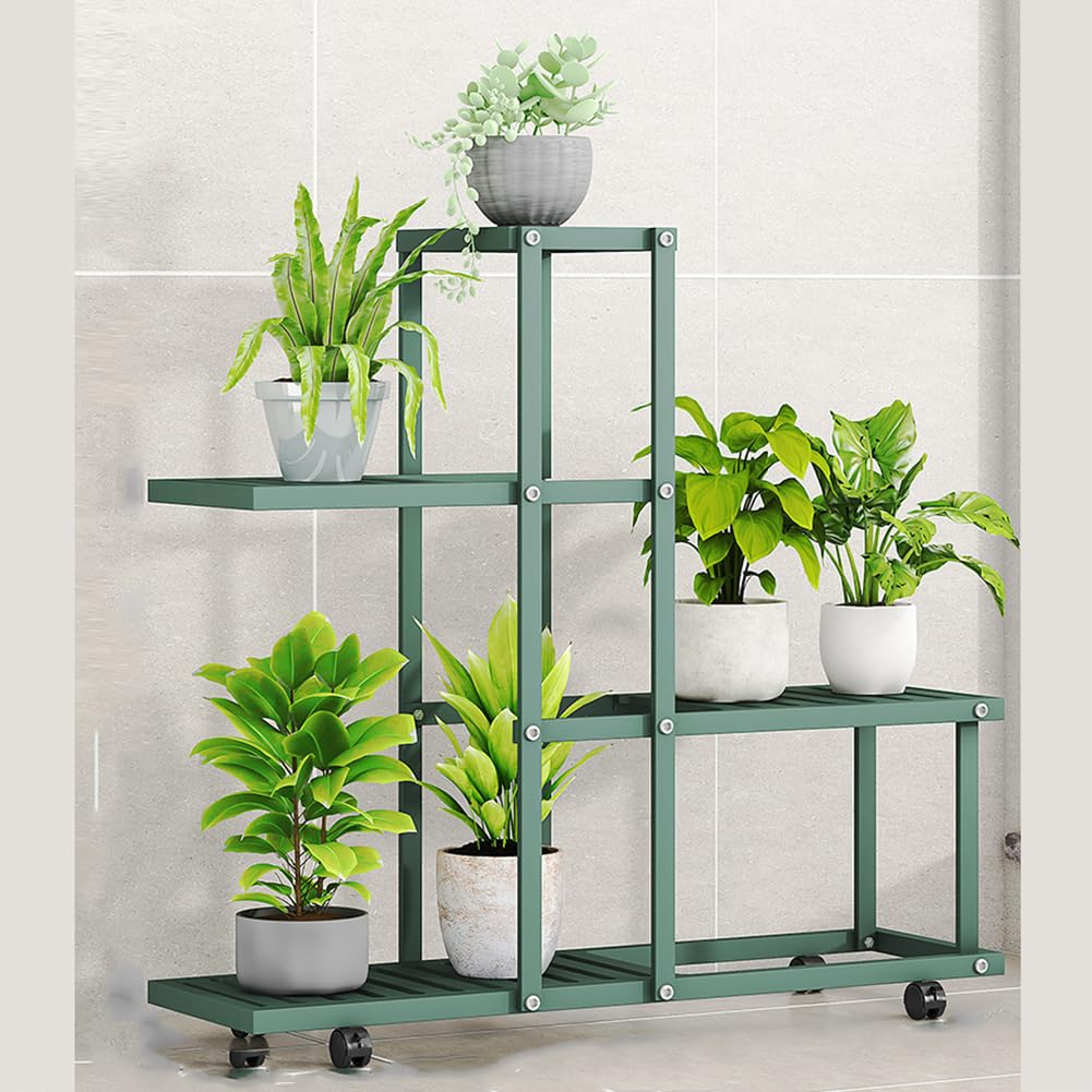 Étagère d'angle à roulettes Garvee pour plantes, à plusieurs niveaux, structure robuste en fer, idéale pour le salon, le balcon ou le jardin. Étanche et stable, couleur noire.