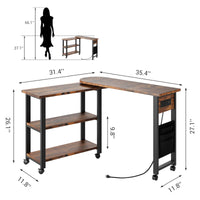 Garvee table d'appoint pivotante à 360° avec station de charge, 6 roulettes, MDF et métal, salon et chambre, noire