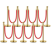 Garvee Lot de 10 poteaux de guidage avec cordes en velours rouge, acier inoxydable, base antidérapante, montage facile, pour événements et hôtels