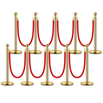 Garvee Lot de 10 poteaux de guidage avec cordes en velours rouge, acier inoxydable, base antidérapante, montage facile, pour événements et hôtels