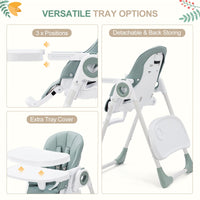 Chaise haute pliable Garvee verte pour bébé – Hauteur réglable avec harnais 5 points et double tablette pour bébés jusqu'à 22,5 kg