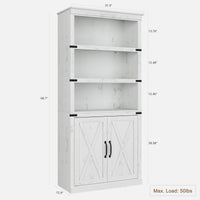 Garvee bibliothèque de style campagne avec portes, 5 niveaux, 178 cm de haut, bois, salon, bureau, brune