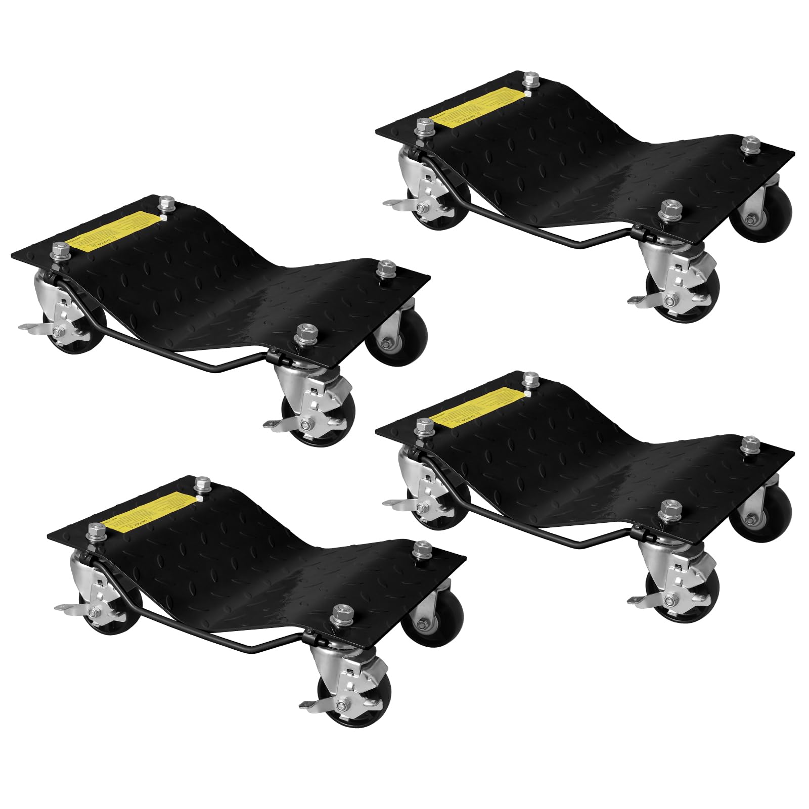 Garvee Lot de 4 Chariots de Déplacement Auto 2 722 kg, 680 kg par Unité, Acier Renforcé, Roues 360° avec Freins, Surface Antidérapante 4 mm, Noir