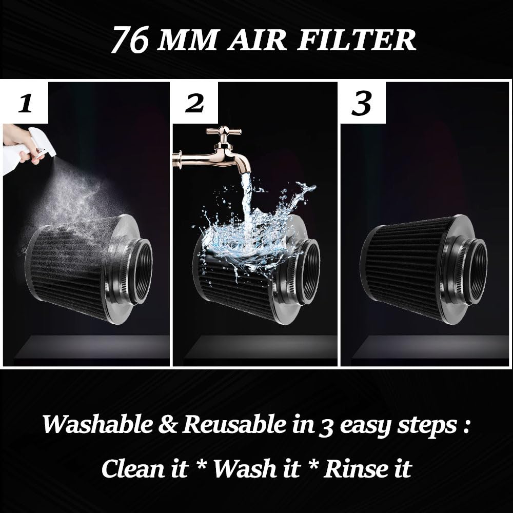 GARVEE Filtre à air froid conique universel de 7,6 cm (3 pouces) à haut débit, lavable et sec, pièce de rechange pour voiture, couleur aléatoire