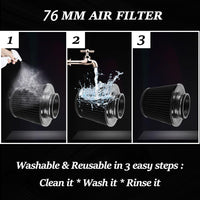 GARVEE Filtre à air froid conique universel de 7,6 cm (3 pouces) à haut débit, lavable et sec, pièce de rechange pour voiture, couleur aléatoire