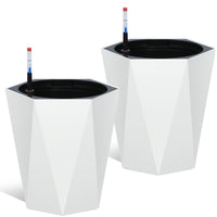 Garvee Lot de 2 jardinières diamant de 40 cm de haut, à arrosage automatique avec indicateur de niveau d'eau et roulettes, blanches, pour balcon et salon