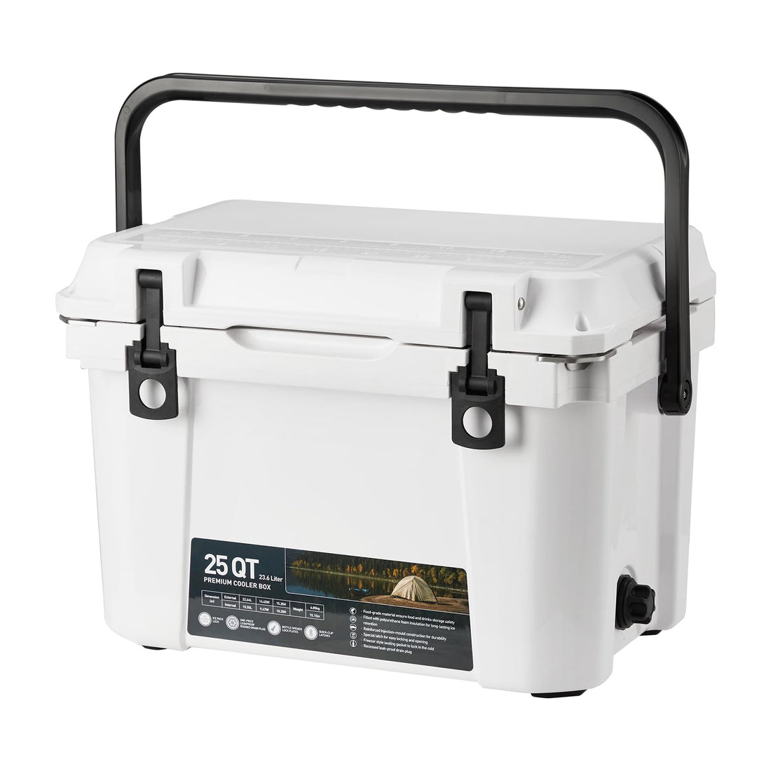 Glacière rigide portable Garvee de 25 pintes avec poignée et tuyau de drainage pour le camping et la pêche, isolée, en PE, bleue
