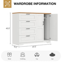 Garvee commode/armoire multifonctionnelle en bois avec 2 portes et 4 tiroirs pour chambre et dressing, imperméable, bois naturel