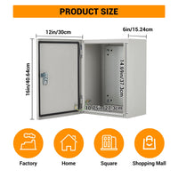 Boîte électrique extérieure Garvee 16 x 12 x 6 pouces NEMA 4X en acier IP67 étanche à l'eau et à la poussière pour une utilisation intérieure et extérieure, sûre, durable et résistante aux intempéries
