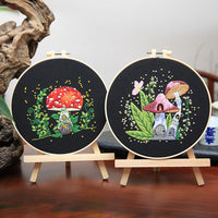 Kit de broderie GARVEE 5 pièces pour débutants, motif champignons, point de croix, kit de couture pratique, décoration en coton, kit de démarrage pour la maison