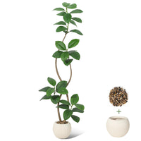 Garvee Arbre artificiel chêne vert 180 cm, pot crème, feuilles réalistes, base stable, résistant aux UV, décoration intérieure bureau