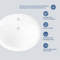 Lavabo ovale encastré Garvee 51 x 43 cm (20 x 17 pouces) en céramique blanche résistante aux rayures, idéal pour les petites salles de bain.
