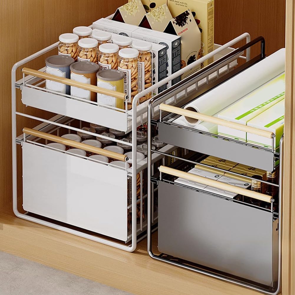 Garvee organiseur de tiroir à 2 niveaux, 39 × 28 × 40 cm, argent, système de rangement gain de place pour la cuisine et la salle de bain