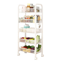 Chariot utilitaire Garvee petit modèle à 5 niveaux avec poignée et freins pour la cuisine et la salle de bain, structure en métal, paniers respirants, étroit et compact.