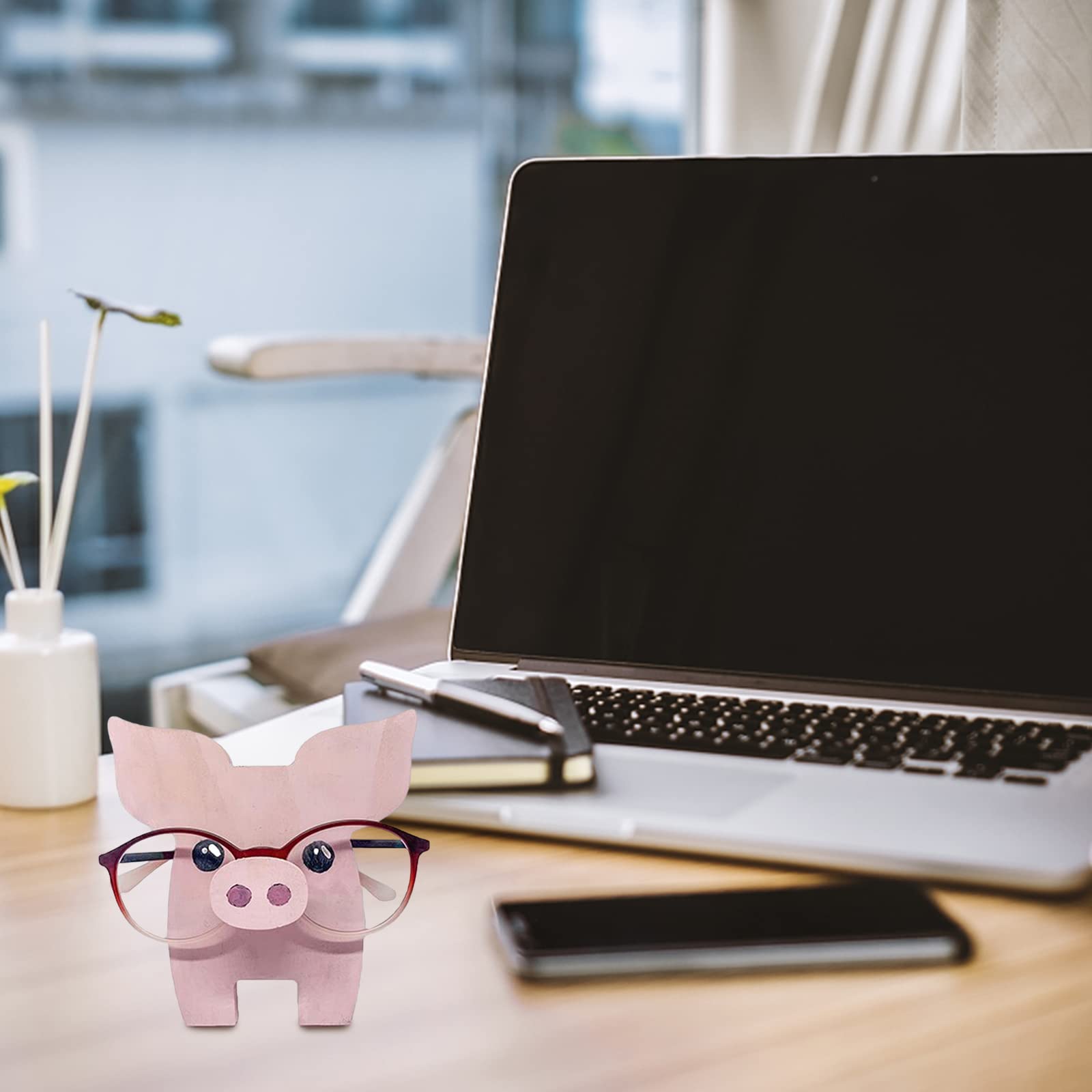 Porte-lunettes en bois Garvee, en forme de cochon, motif animal, robuste et compact, idéal pour le bureau et la maison.