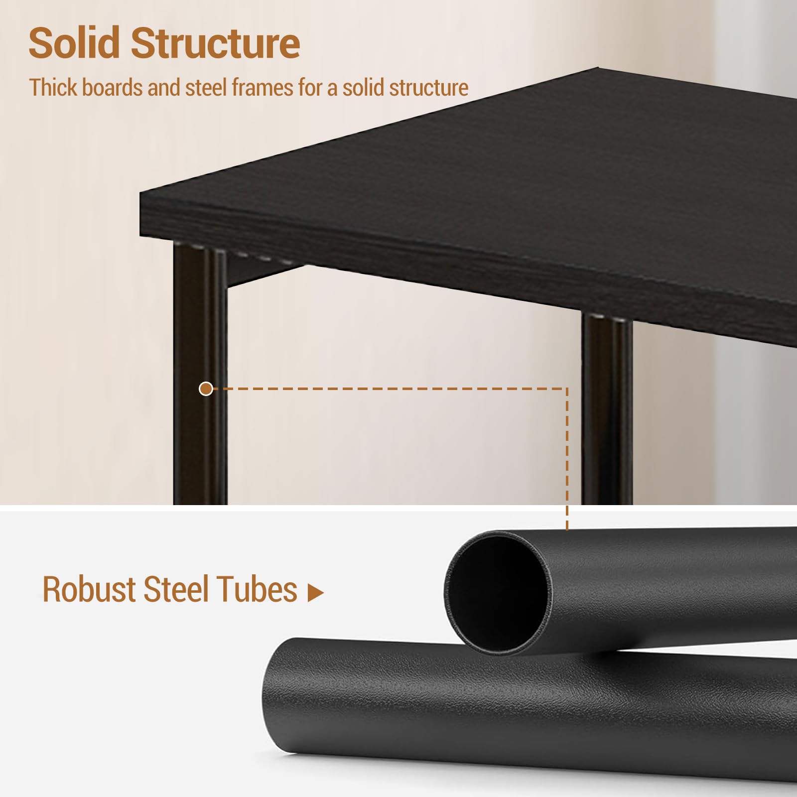 Table d'appoint Garvee à 3 niveaux avec structure en métal pour salon et chambre, design rustique, structure robuste en acier, noire