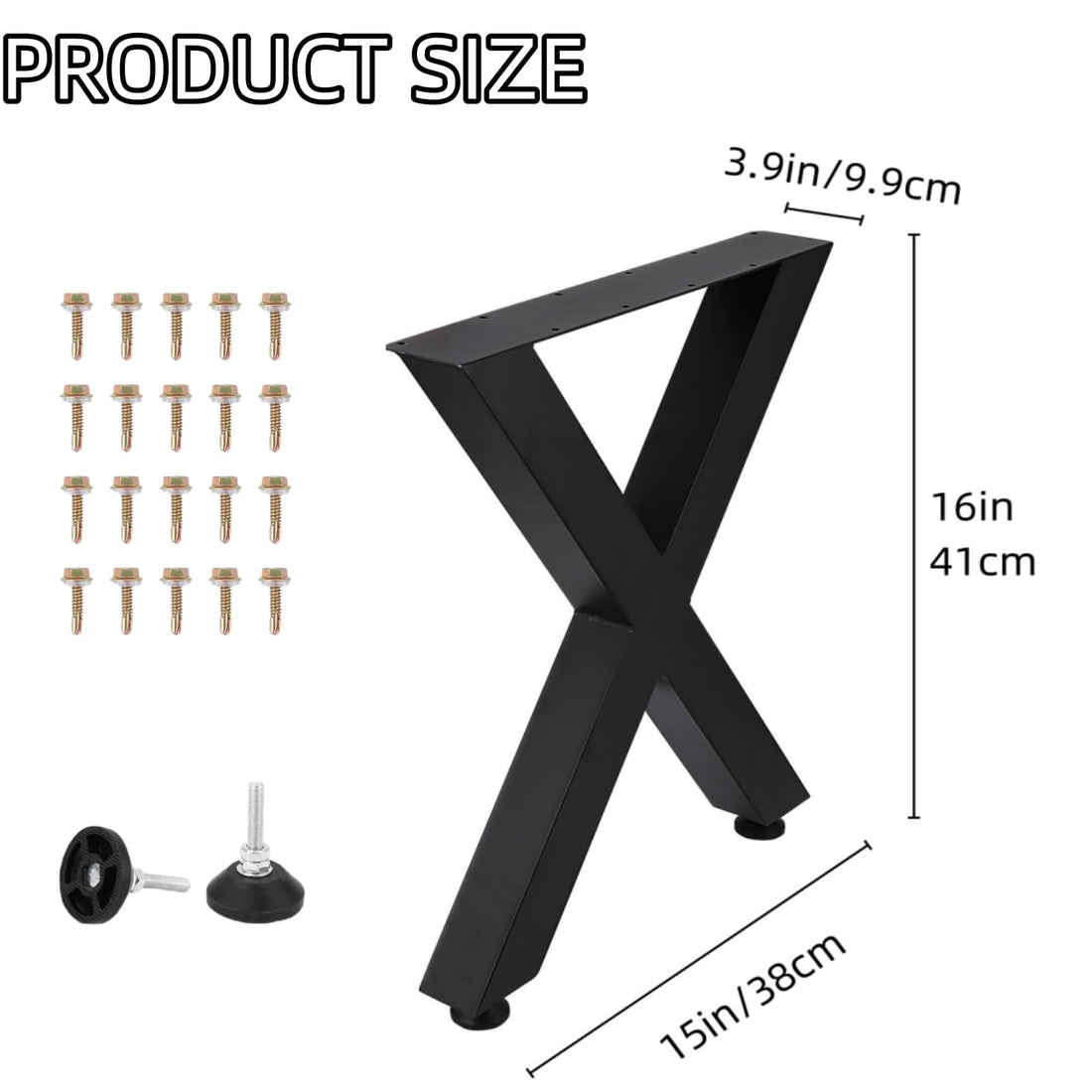 Garvee Pieds de meuble en métal noir forme X 41 cm, support jusqu’à 399 kg, patins réglables antidérapants, pour tables, bancs et projets DIY