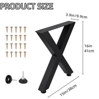 Garvee Pieds de meuble en métal noir forme X 41 cm, support jusqu’à 399 kg, patins réglables antidérapants, pour tables, bancs et projets DIY