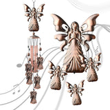 Carillon éolien rétro Garvee avec motif d'ange, résistant aux intempéries, en métal, pour jardin et terrasse, couleur argent.