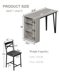 Ensemble table de bar extensible Garvee pour 2 à 4 personnes avec coussins de 40 cm de large, structure robuste en MDF, espace de rangement, gris, idéal pour les petits appartements