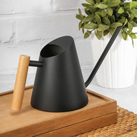Arrosoir Garvee en acier inoxydable 900 ml avec long bec et poignée en bois pour plantes d'intérieur, noir, anti-goutte, antirouille