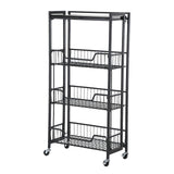 Garvee chariot de cuisine pliable en fer et bois, 3 niveaux, roues pivotantes, noir/blanc, organisateur pour maison et appartement - Noir