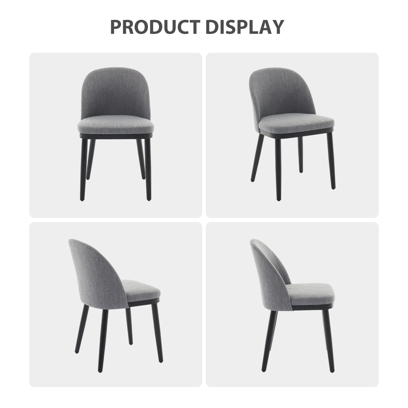 Ensemble de 2 chaises de salle à manger Garvee rembourrées, style moderne, en tissu, avec coussins épais, pieds en bois et dossier incurvé, couleur grise, idéales pour la cuisine, les restaurants et les cafés.