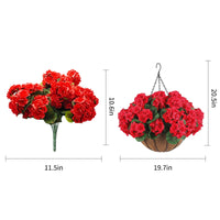 Garvee Lot de 2 fleurs de géranium artificielles, résistantes aux intempéries, panier marron, à suspendre, pour jardin et terrasse, réalistes, rouges