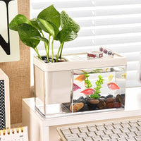 Kit de démarrage pour aquarium Garvee, petit aquarium avec trous d'aération, couleur crème, idéal pour bureau, salon ou appartement.