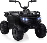 Garvee Quad électrique enfant 12V, 4 roues crantées, LED, musique et vitesse réglable, pour intérieur et extérieur - Noir
