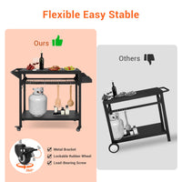 Chariot de barbecue d'extérieur Garvee avec support pour four à pizza, étagères en maille réglables, acier thermolaqué, 4 roues, jardin et camping, 105 x 50 x 81 cm, noir