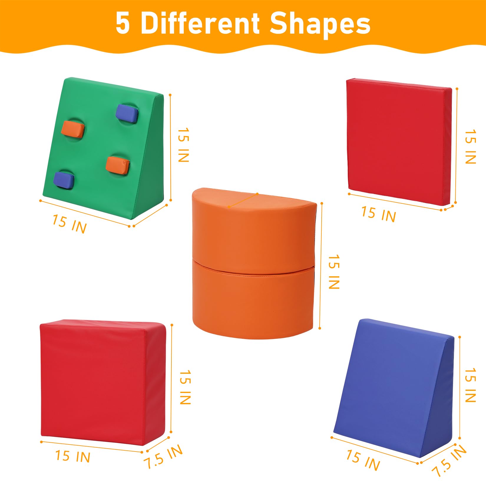 Garvee Parcours de Motricité en Mousse PU pour Enfants, 5 Blocs Antidérapants, 180 × 51 × 38 cm, Jeu d’Intérieur