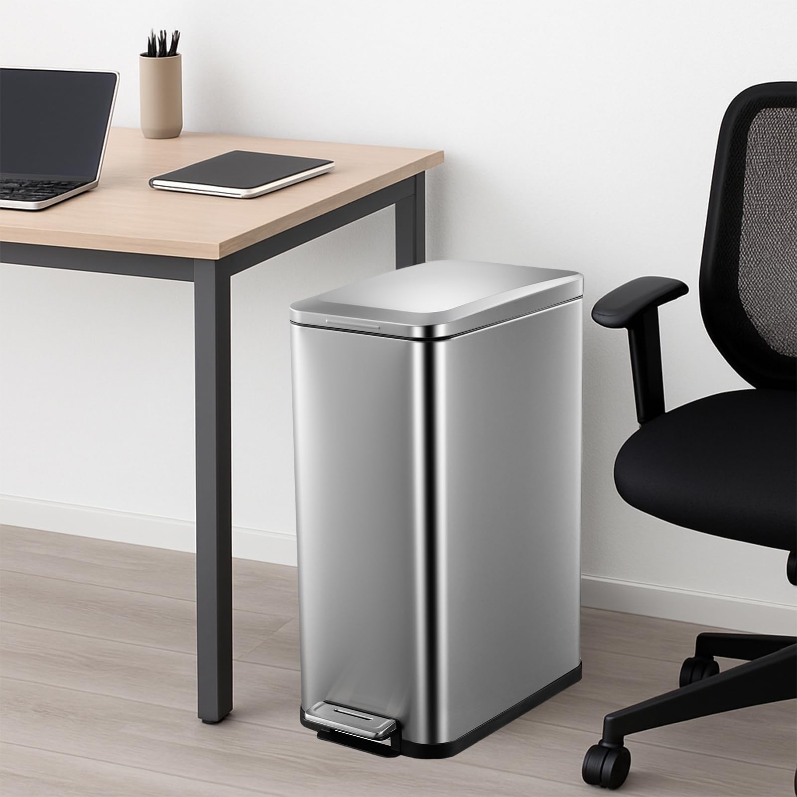Poubelle de cuisine Garvee 13 gallons en acier inoxydable avec couvercle à fermeture douce et pédale mains libres pour la cuisine et le bureau, design mince, anti-traces de doigts
