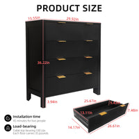 Garvee commode à 4 tiroirs, commode haute cannelée avec poignées en métal, noir, pour la chambre et le salon