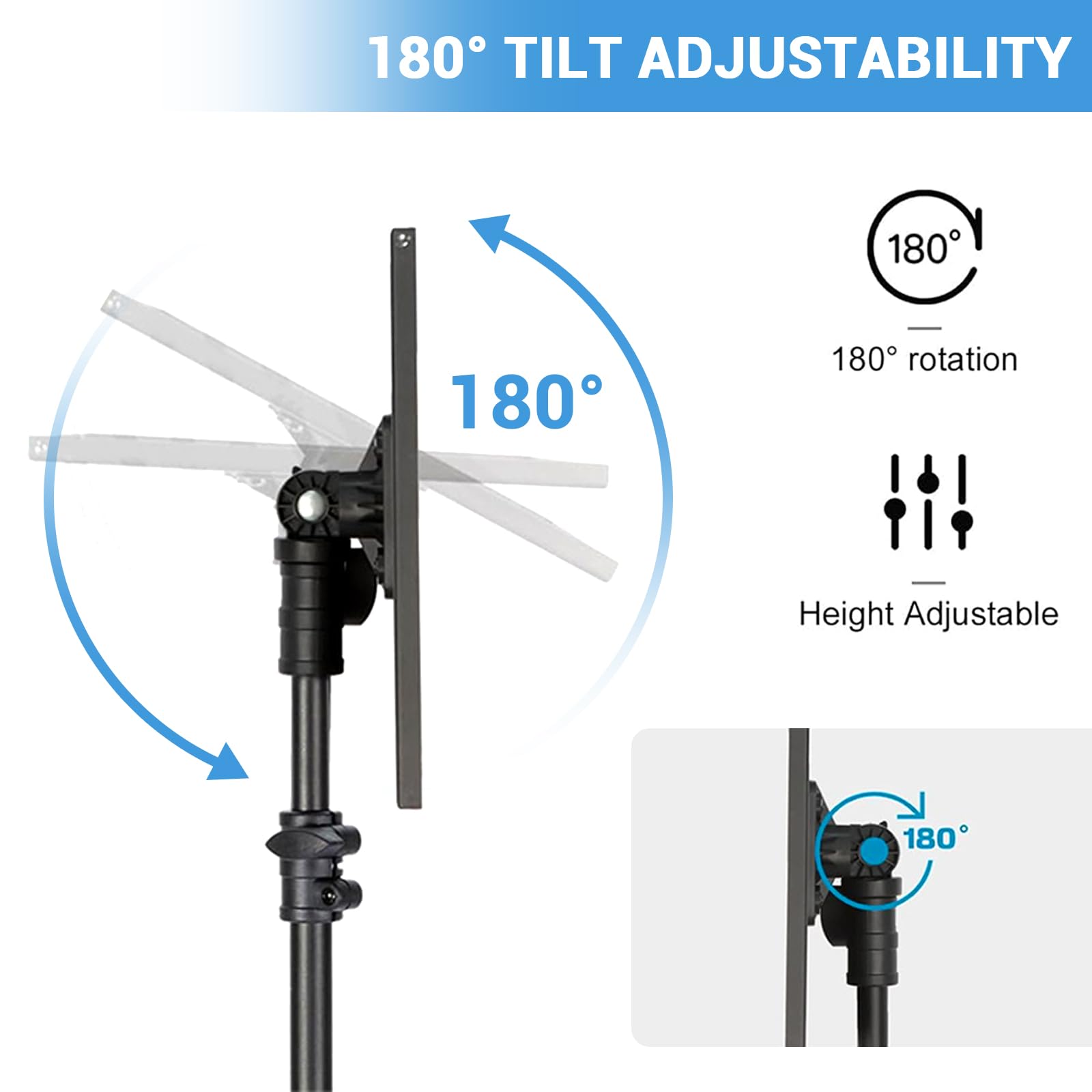 Support de projecteur Garvee avec support pour ordinateur portable réglable en hauteur (66-160 cm), trépied en métal robuste, antidérapant et pliable, idéal pour le bureau, la scène et le studio, noir.