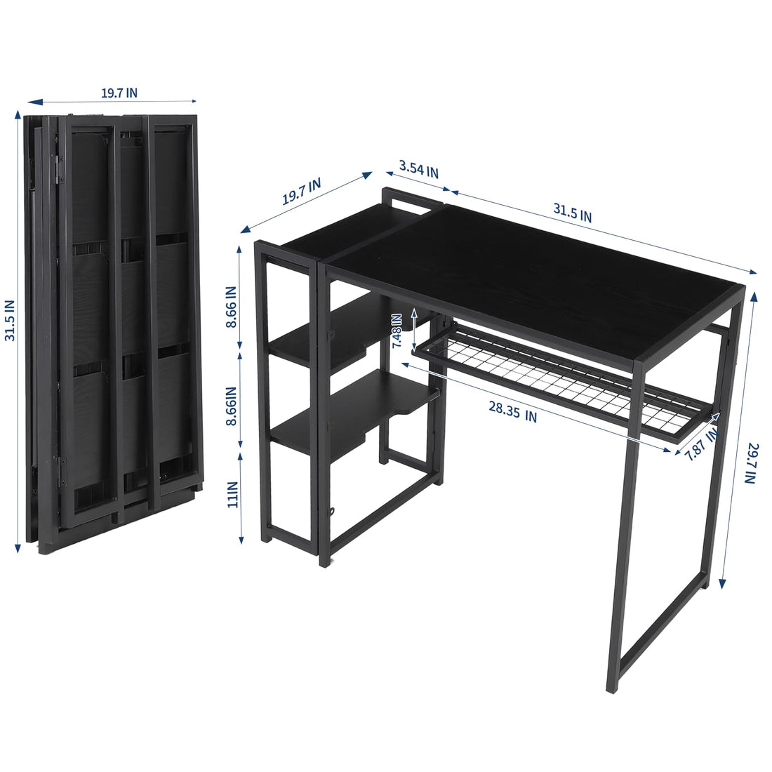 Garvee bureau pliant 88.9 × 50.8 cm avec étagère, panneaux de particules P2, structure métallique, noir