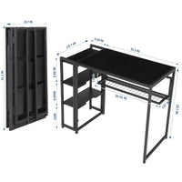 Bureau pliant Garvee 35 pouces avec étagère pour bureau et maison, gain de place, robuste, panneaux de particules P2, structure métallique, 35 x 20 pouces, noir