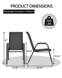 Ensemble de 4 chaises de jardin Garvee, empilables, légères, en tissu Teslin respirant, résistantes aux intempéries, noires, pour jardin et piscine, 61,5 cm (P) x 60 cm (L) x 96 cm (H)