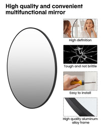 Miroir mural rond Garvee 24 pouces, cadre en métal noir, style moderne pour salon, salle de bain ou couloir