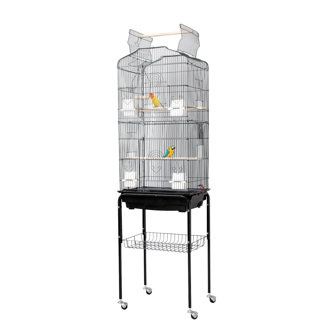 Cage à oiseaux Garvee avec plateforme de jeu, support à roulettes amovible, en métal, pour usage domestique et commercial, grand modèle, argentée