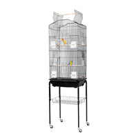 Cage à oiseaux Garvee avec plateforme de jeu, support à roulettes amovible, en métal, pour usage domestique et commercial, grand modèle, argentée