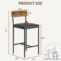 Garvee Lot de 4 tabourets de bar avec dossier rembourré et repose-pieds, style industriel. Pour cuisine, salle à manger, bureau. 37x42x95 cm. Vintage.