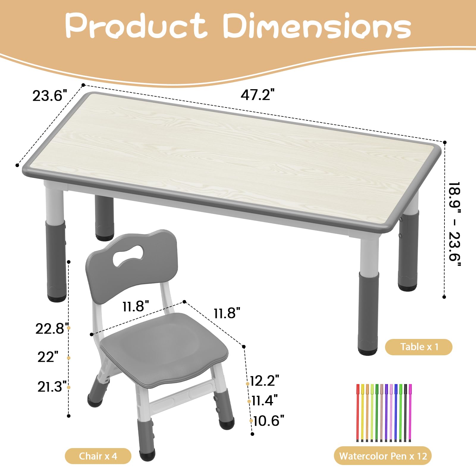 Ensemble table et 4 chaises pour enfants Garvee, hauteur réglable, plateau à motifs graffiti, pieds antidérapants, idéal pour la maison et la maternelle.